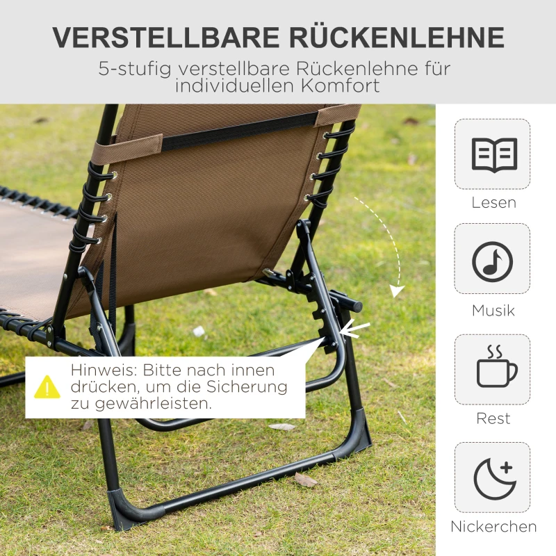 Outsunny Liegestuhl, Zusammenklappbare Liege mit Nackenkissen, Stahlrahmen, Netzstoffbezug, 120 kg Belastbarkeit, Braun