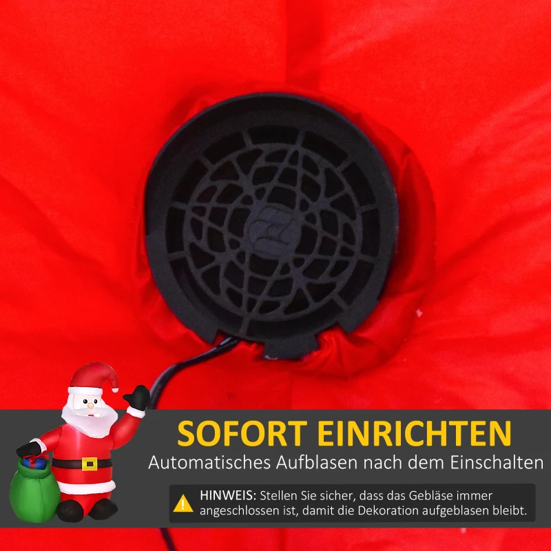 HOMCOM Weihnachtsdeko Aufblasbarer Weihnachtsmann Outdoor-Weihnachtsdekoration, inkl. Gebläse, 1,2 m, Rot + Weiß