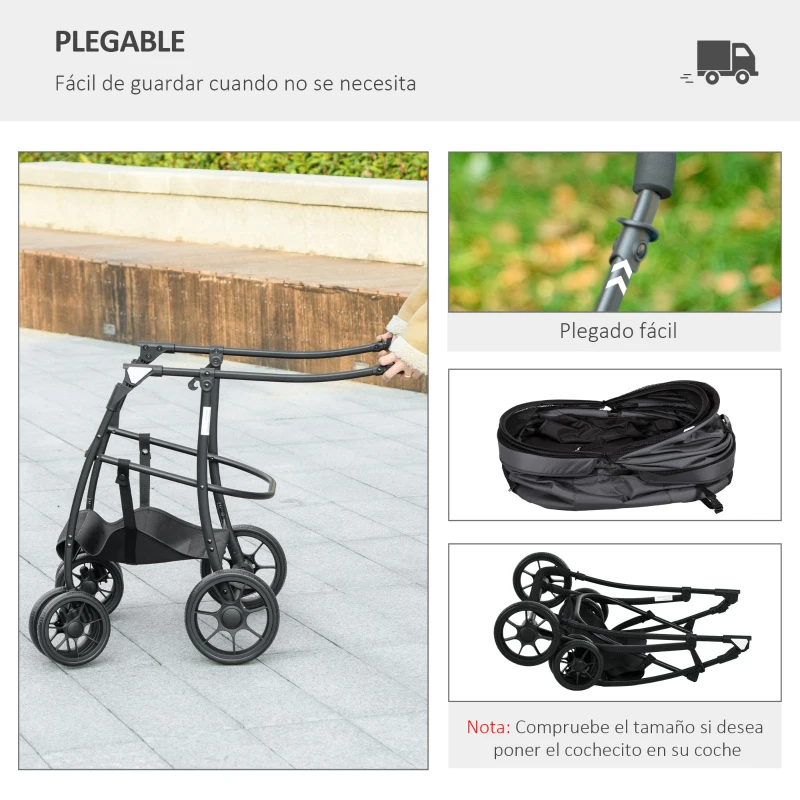 PawHut Carrito para Perros Plegable Cochecito para Mascotas con 2 Correas de Seguridad Cojín y Marco de Acero Gris Oscuro
