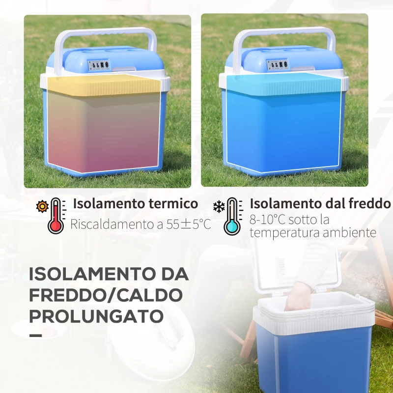Outsunny Frigo per Auto 48W da 24L con Divisorio e Maniglia, 40x30x43cm, Bianco e Blu