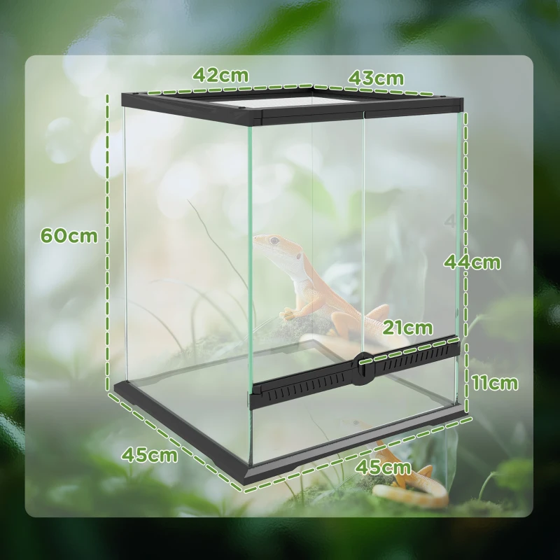 PawHut Terrarium, Glasgehäuse, verriegelbar, Kabelmanagement, 45x45x60cm, Schwarz