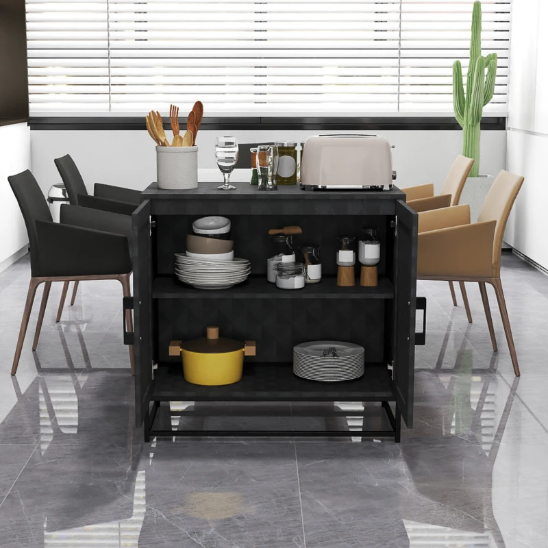 HOMCOM Modern Sideboard, Freestanding Sideboard Storage Cabinet with Adjustable Shelf and 2 Doors for Living Room, Black