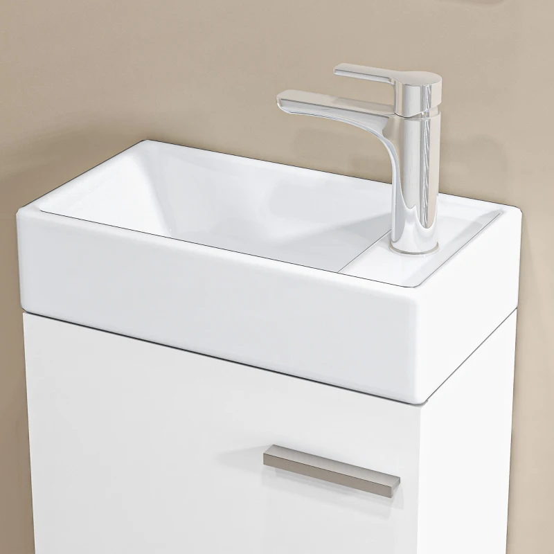 HOMCOM Mueble de Baño con Lavabo de Pared con Puerta con Cierre Suave y Armario 40x23x50 cm Blanco Brillante(m-9)