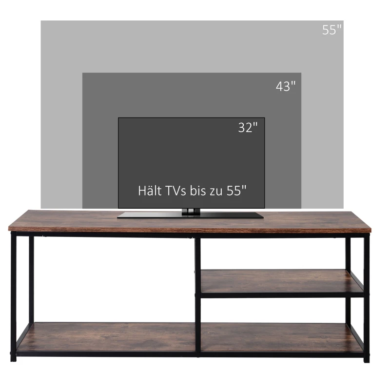 HOMCOM TV Schrank Lowboard TV-Regal im Industrie-Design 3-stufig Spanplatte Natur 120 x B40 x H45 cm