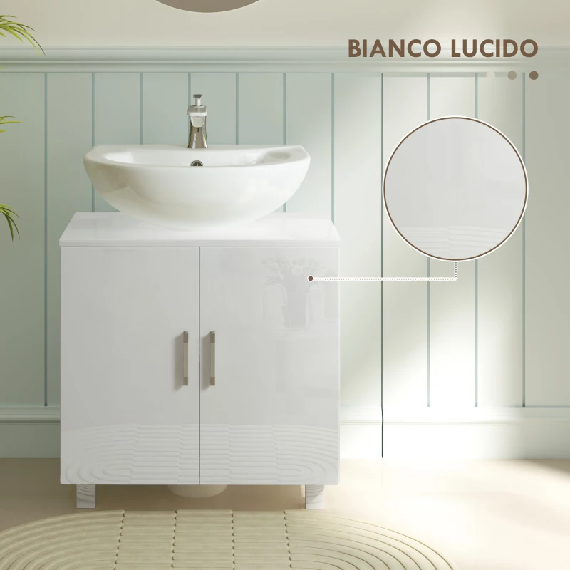 HOMCOM Mobile Sotto Lavabo Bagno a 2 Ante con Ripiano Centrale, in MDF, 60x35x60 cm, Bianco