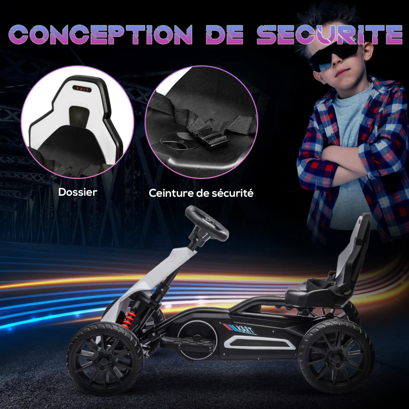 HOMCOM Kart électrique pour enfant 12V - Vitesse réglable 3-5km/h pour enfants de 3 à 8 ans - siège réglable - blanc(m-6)