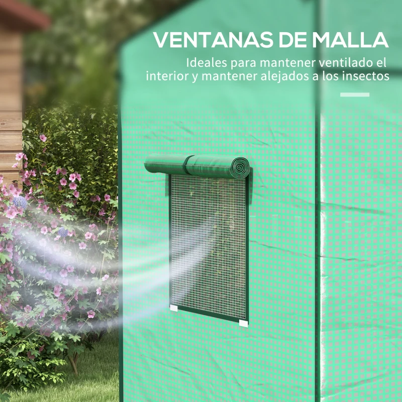 Outsunny Invernadero de Exterior con Ventanas de Malla y Puerta con Cremallera para Cultivar Plantas Flores 196x77x197 cm Verde