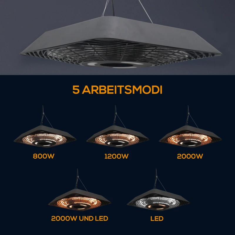Outsunny Infrarotstrahler 2000 Watt Heizstrahler mit Fernbedienung 3 Heizstufen Schutzhülle LED-Anzeige IP45 Wärmestrahler Terrassenstrahler Standheizer Infrarotheizung Schwarz