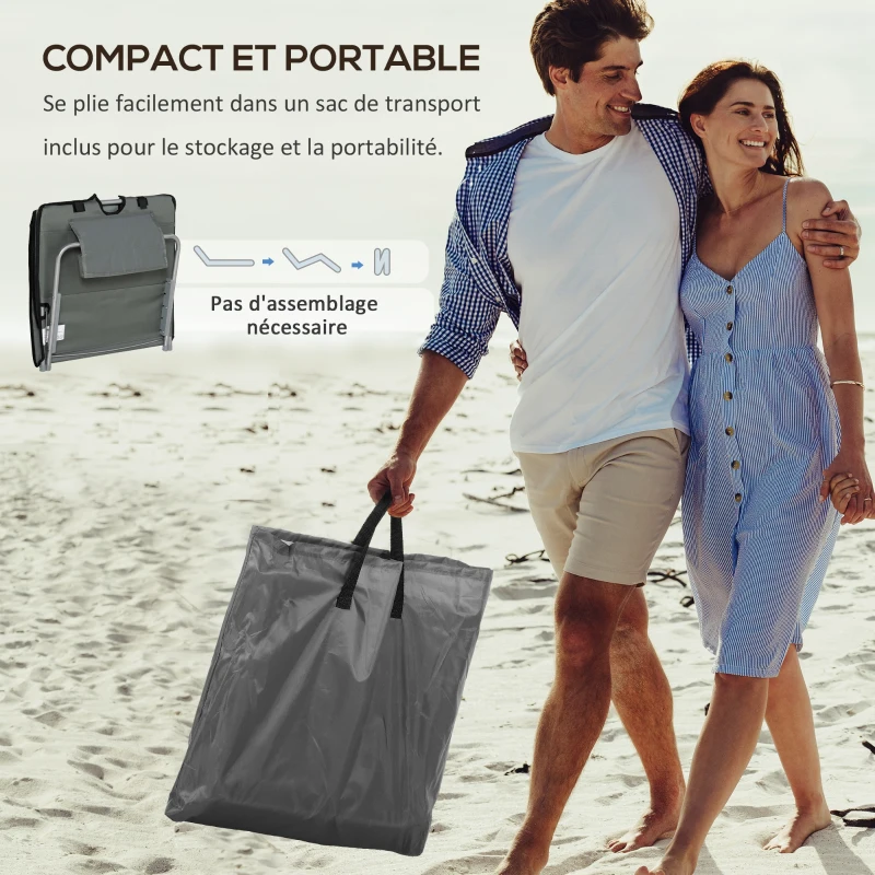 Outsunny Lot de 2 tapis de plage pliants avec dossier réglable 5 positions, appui-tête, tissu Oxford, sac de transport