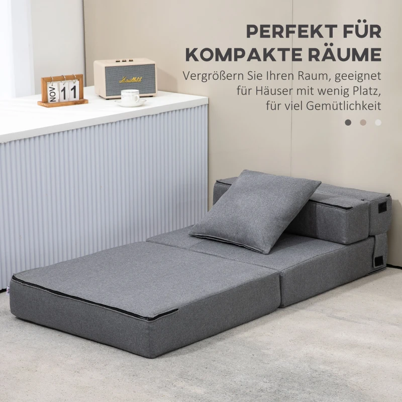 HOMCOM Schlafsessel Relaxsessel Gästebett. abnehmbarer Bezug, 70 cm x 70 cm x 61 cm, Dunkelgrau