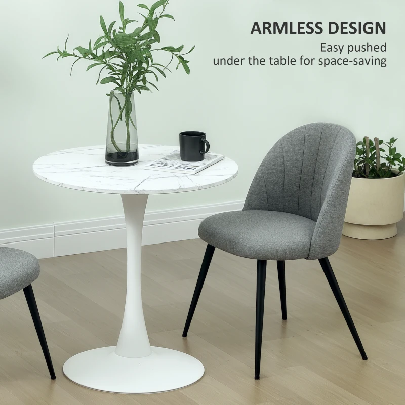 HOMCOM Dining Chairs Set of 2, Modern Upholstered Kitchen Chairs with Metal Legs, Shell Backrest and Padded Seat for Dining Room, Bedroom, Living Room, Vanity, Grey