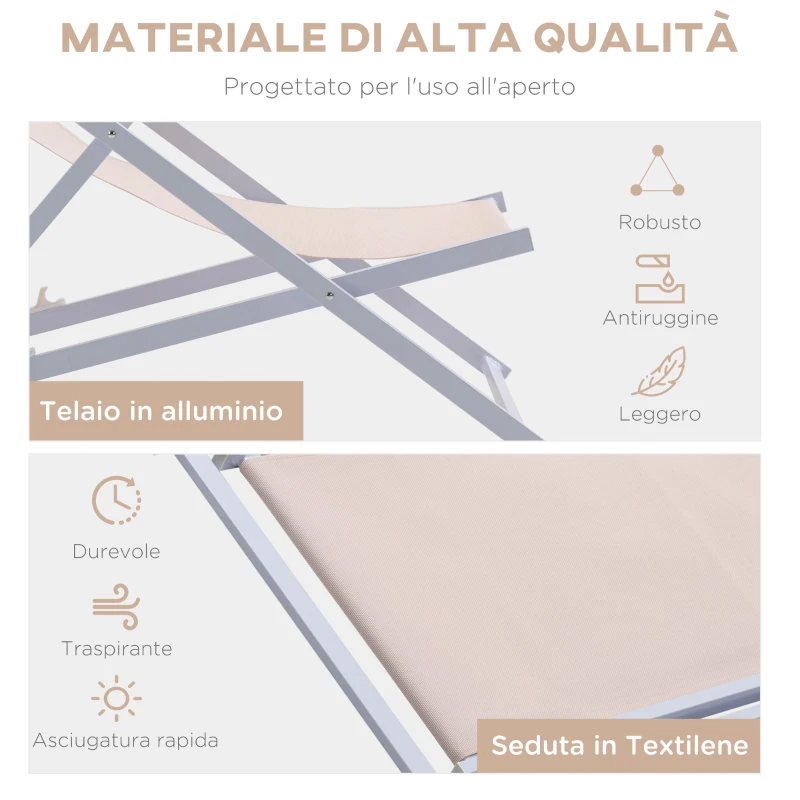 Outsunny Set 2 Sedie Sdraio da Esterni, Lettini da Giardino Pieghevoli e Reclinabili, in Alluminio, 96.5x58x91.5 cm, Beige