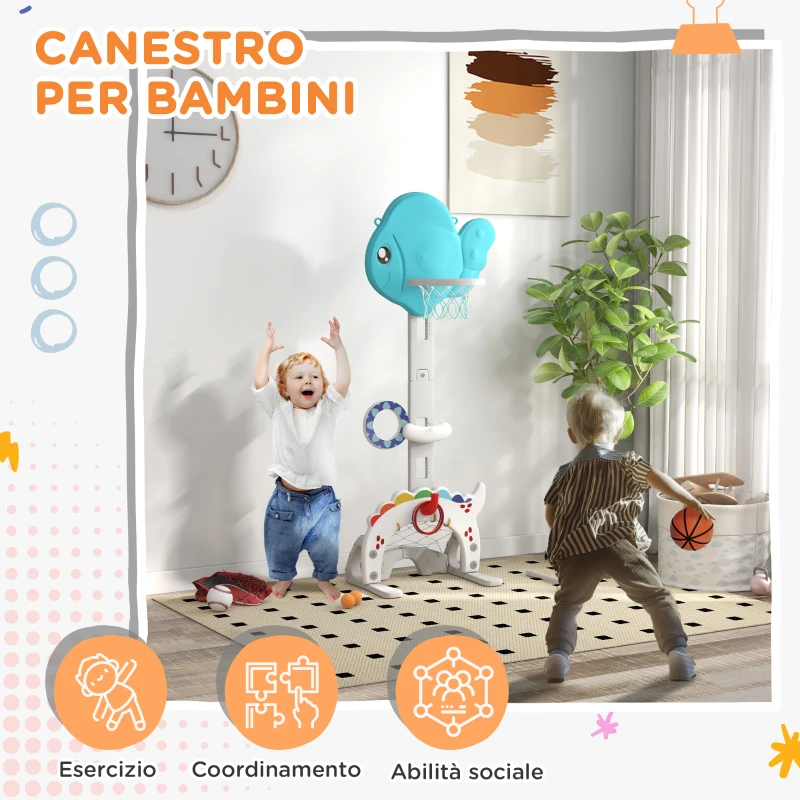 AIYAPLAY Canestro Basket per Bambini 5 in 1 con Altezza Regolabile, Porta da Calcio e Golf, Età 3-6 Anni