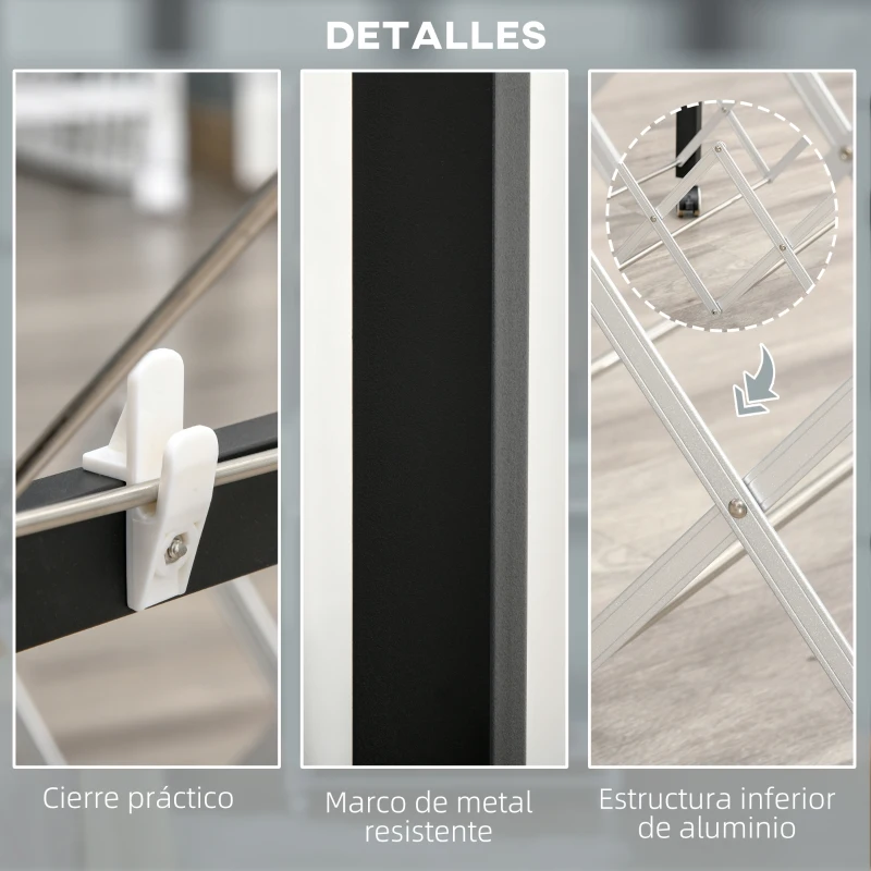 HOMCOM Tendedero de Ropa con Ruedas Plegable Tendedor Vertical de Aluminio con 4 Alas Laterales y Estante 157,5x54x101cm Blanco