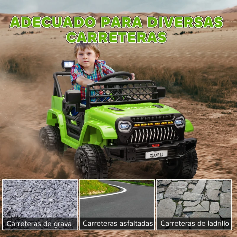 AIYAPLAY Coche Eléctrico para Niños con Batería 12V Mando a Distancia Velocidad Ajustable USB Faros Bocina Verde