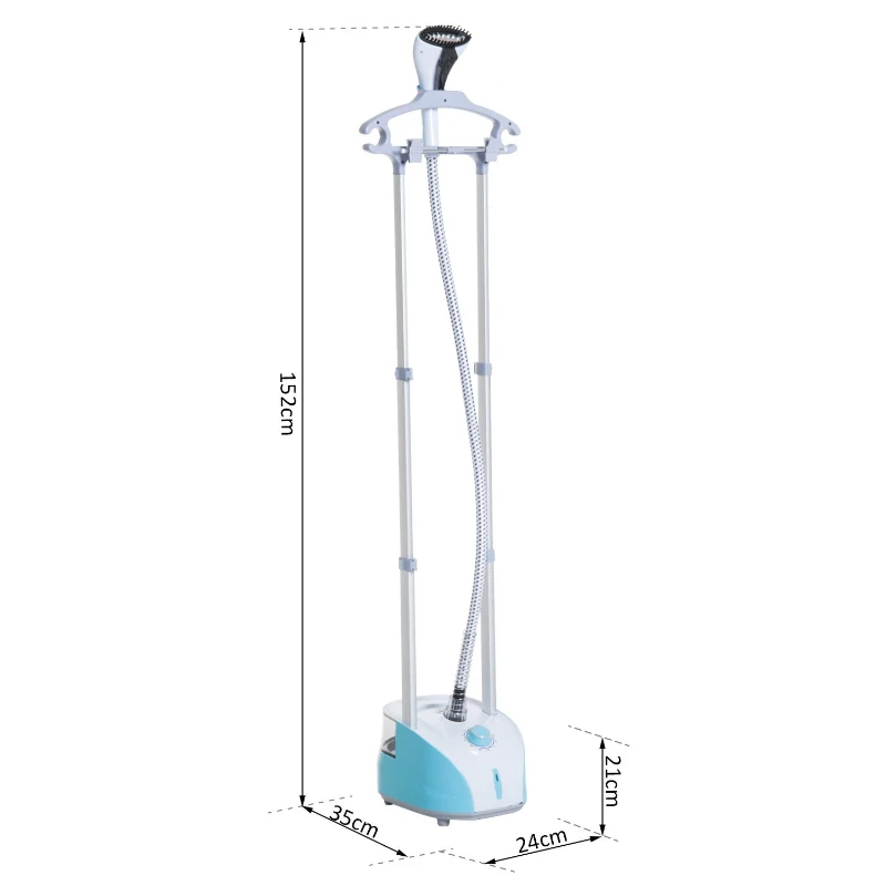 HOMCOM Plancha Vertical 1950W 2 L Plancha de Vapor Vertical con Temperatura Ajustable en 11 Niveles y Barra Telescópica Centro de Planchado Vertical para Hogar Oficina Azul