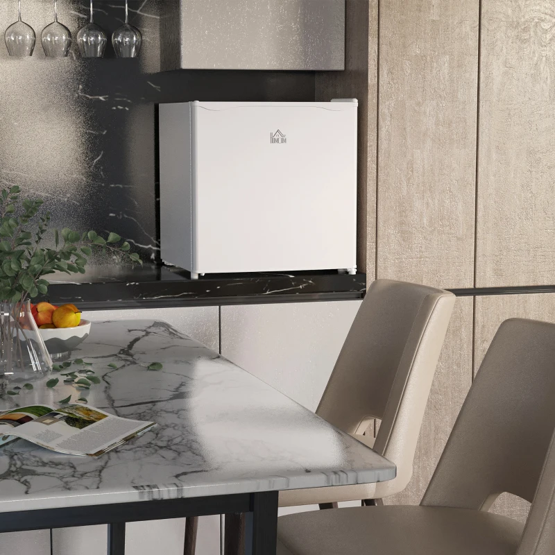 HOMCOM 46 Litre Table Top Mini Fridge, Small Fridge with Ice Box, Reversible Door, Adjustable Temperature and Legs for Bedrooms, Home Office, Cream