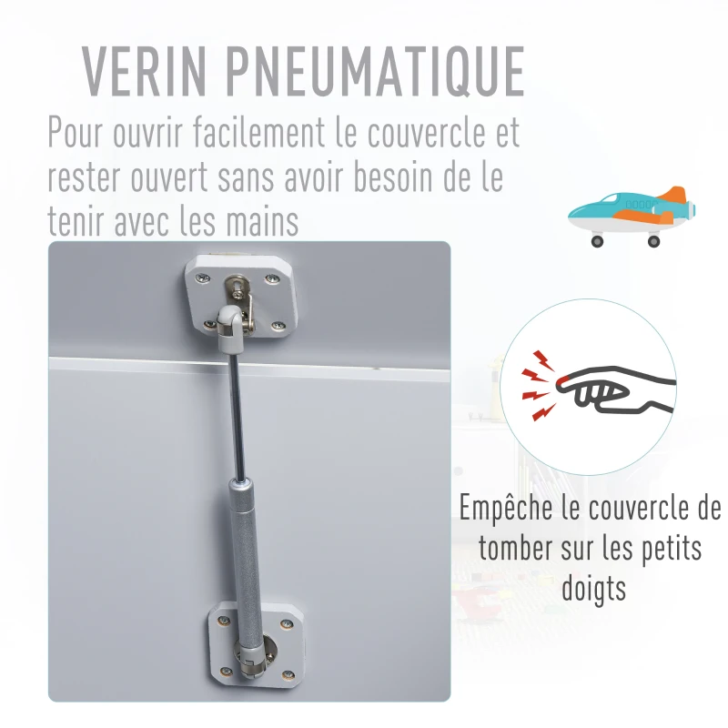 HOMCOM Coffres à jouets pour enfants Boîte à jouets malle de rangement dim. 60L x 40l x 48H cm vérin pneumatique MDF gris