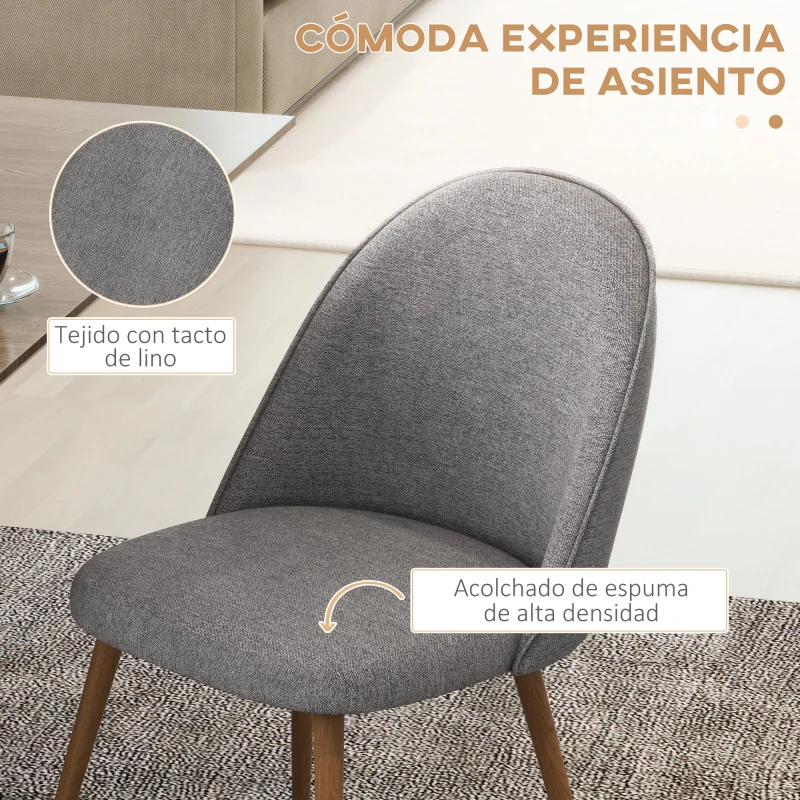 HOMCOM Pack de 2 Sillas de Comedor Sillas de Cocina Tapizadas de Tela de Lino con Patas de Acero Carga 120 kg 50x52x83 cm Gris