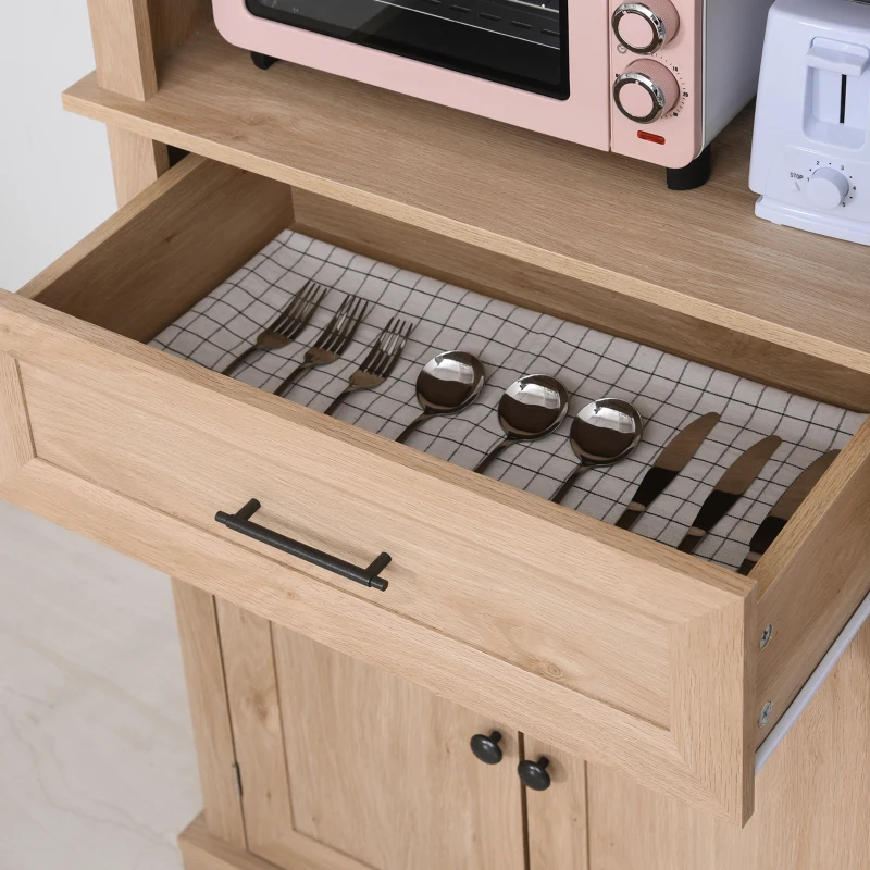 HOMCOM Buffet de cuisine armoire de cuisine multi-rangements 2 placards 2 portes tiroir niche MDF panneaux particules E1 chêne clair