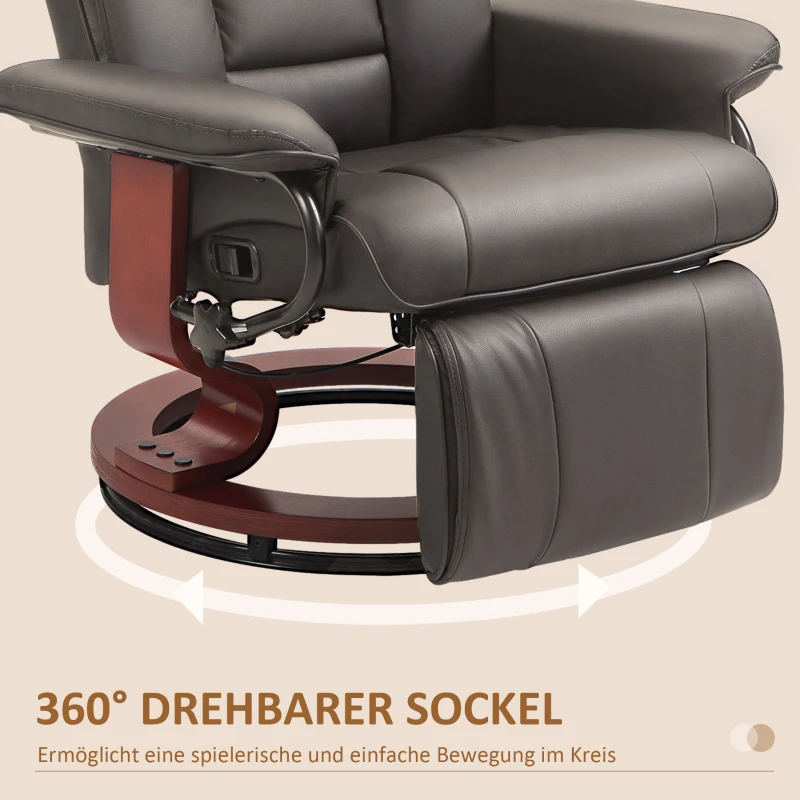 HOMCOM Relaxsessel mit Liegefunktion, drehbar, bis 150 kg, Kunstlederbezug, Stahlrahmen, Braun(m-6)