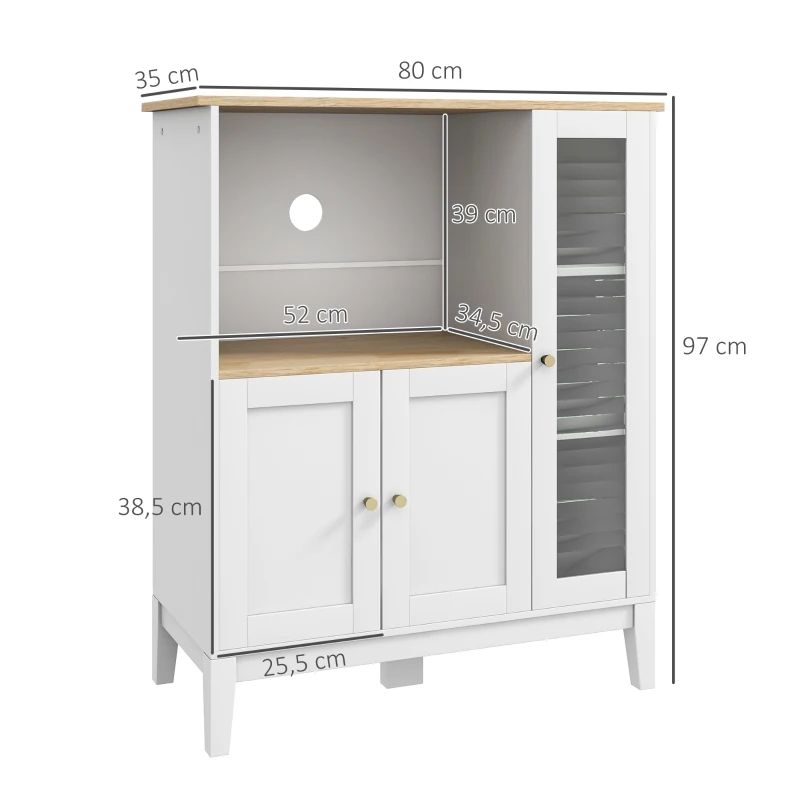 HOMCOM Mueble Auxiliar de Cocina Moderno con Estantes 3 Puertas y Sistema Anti-vuelco 80x35x97 cm Blanco(m-3)