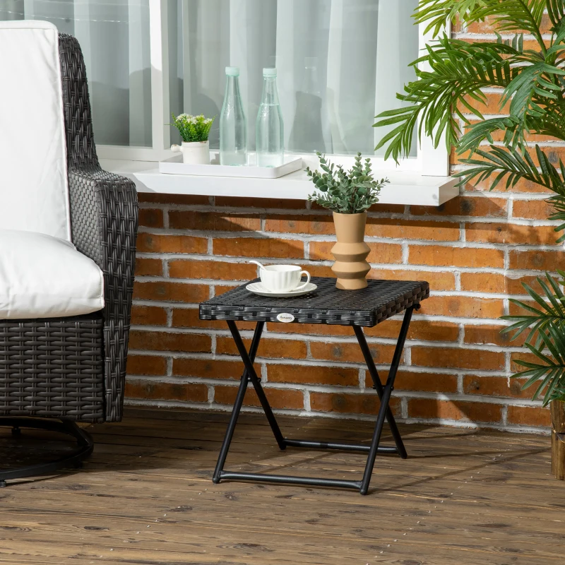 Outsunny Square PE Wicker Rattan Folding Table - Black