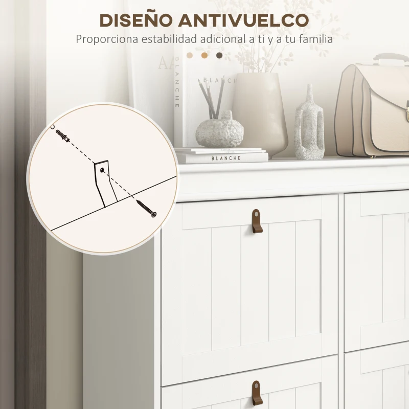 HOMCOM Zapatero Estrecho con 4 Puertas Abatibles y Estantes Ajustables para 20 Pares de Zapatos con Antivuelco 105x24x82,5 cm