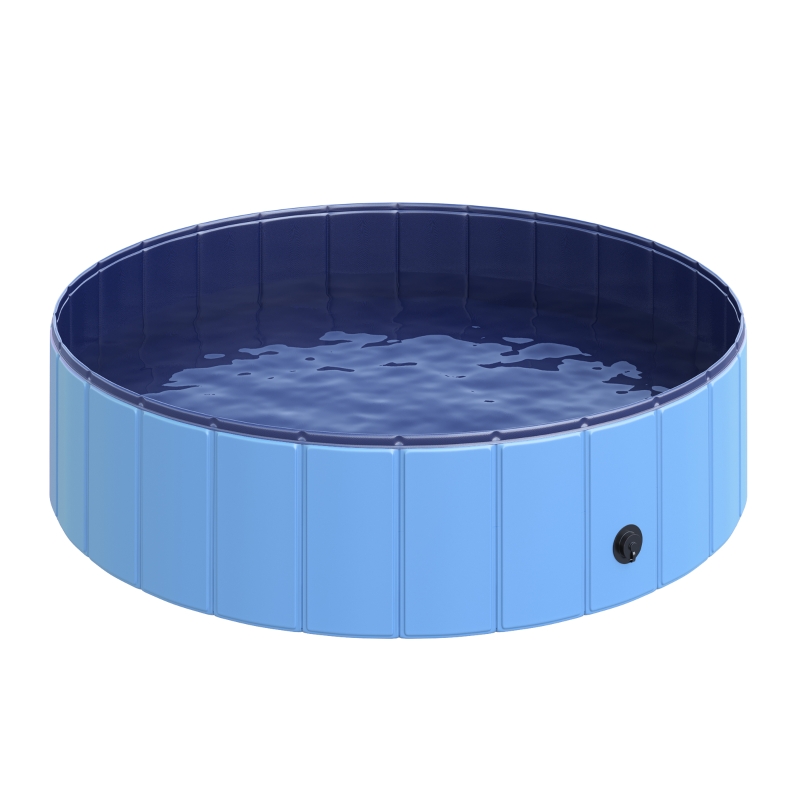 PawHut Hundebadewanne faltbar Badewanne Hundepool Plantschbecken Swimmingpool Wasserbecken für Hunde und Katzen Schwimmbecken Kunststoff+Holz Blau Ø120 x H30 cm