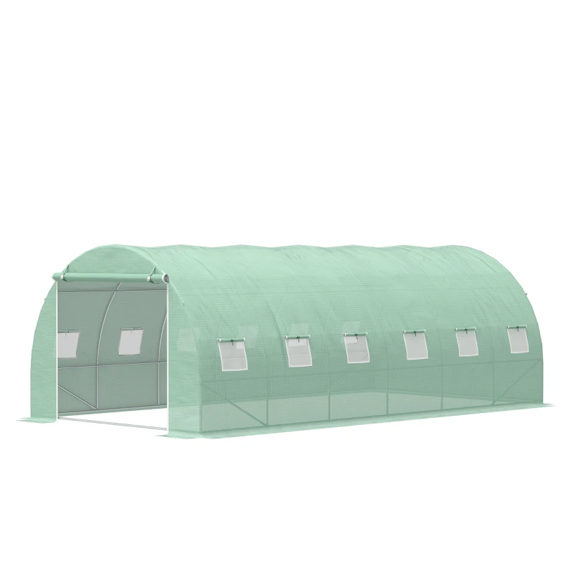 Outsunny 6 x 3 x 2 m Polytunnel Greenhouse with Roll-up Door and 12 Mesh Windows, Walk-in Garden Tunnel Warm House Tent with UV-resistant PE Cover and Galvanised Steel Frame, Green