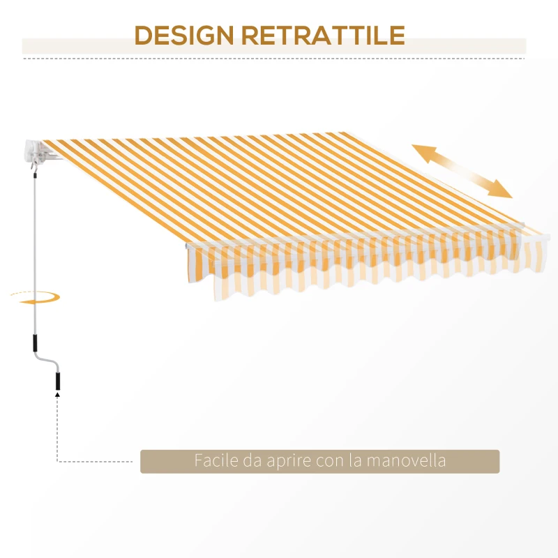 Outsunny Tenda da Sole Avvolgibile a Caduta con Manovella, in Alluminio e Poliestere, Arancione e Bianco