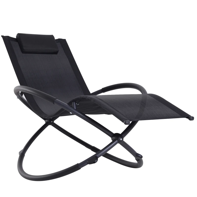 Outsunny Tumbona Mecedora de Jardín Plegable con Reposacabezas Extraíble Sillón Tumbona Ergonómica de Exterior Tela de Texteline para Patios Piscina al Aire Libre 154x80x84 cm Negro