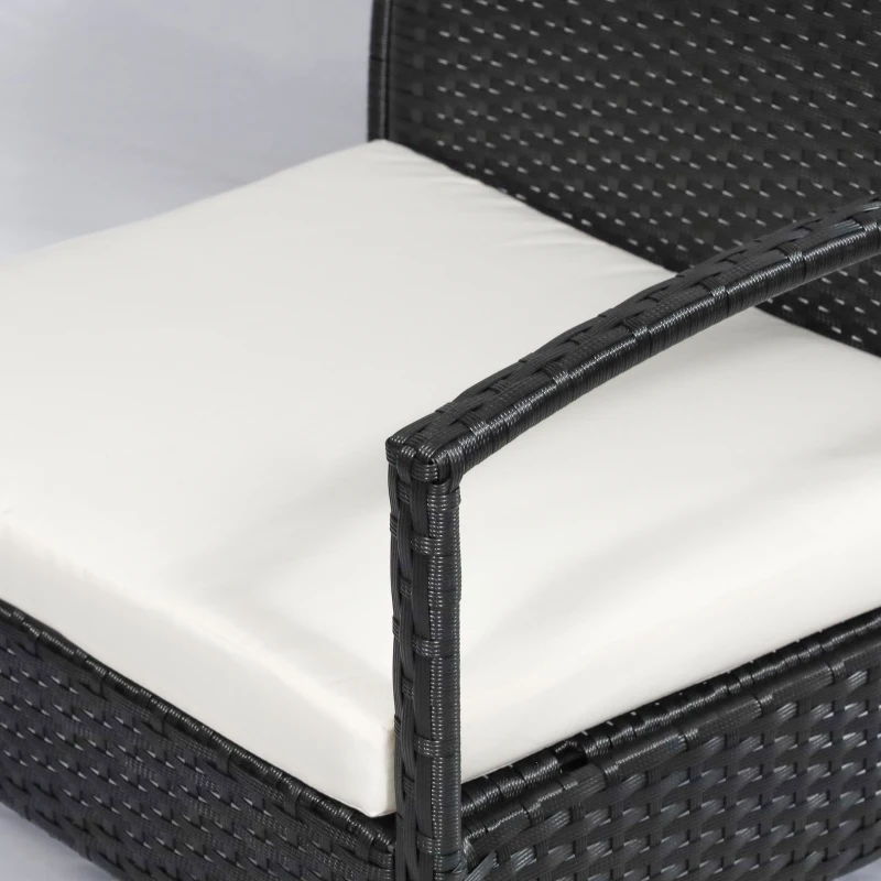 Outsunny 4 Pieces Rattan Garden Furniture Set, 4 Seater Garden Sofa Set with Loveseat, Armchairs and Glass Top Table, Wicker Conservatory Furniture with Cushions for Patio, Balcony, Black