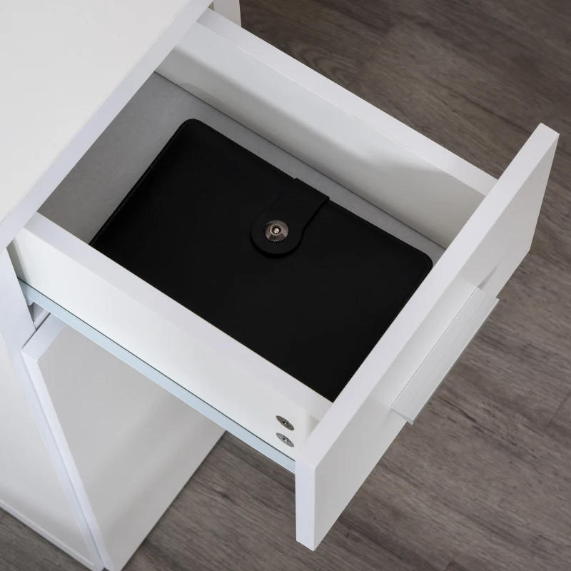 HOMCOM Scrivania Angolare Moderna in Legno con Cassetto, Armadietto e Mensole, Arredamento per Ufficio e Casa, Bianco