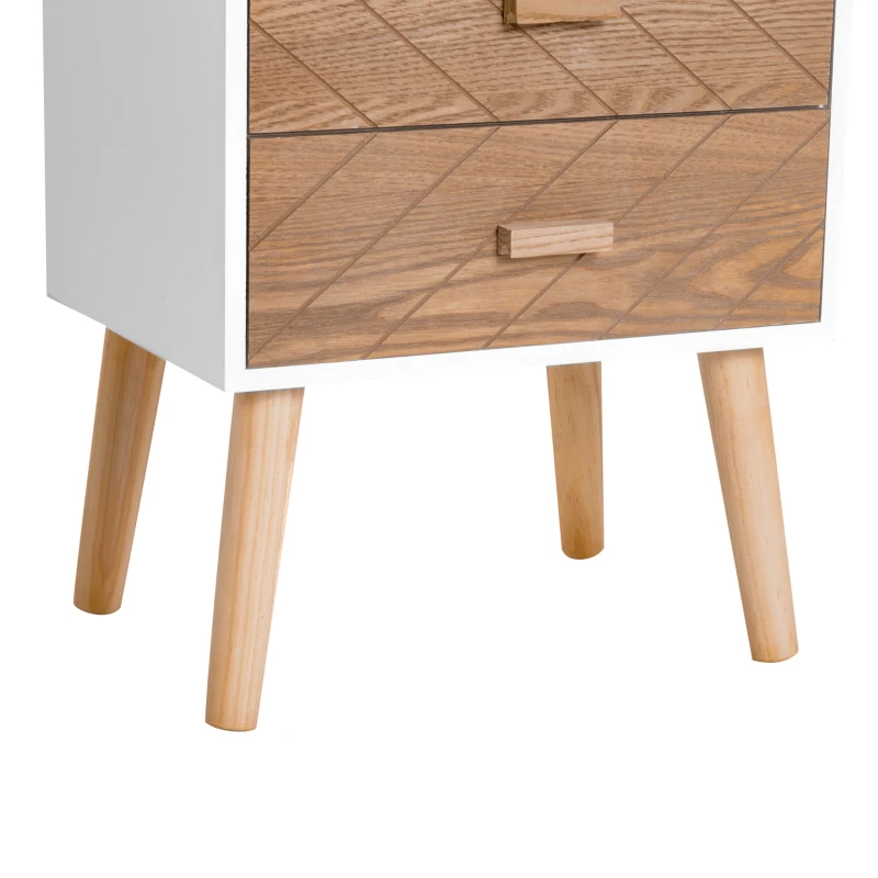 HOMCOM Nachttisch Nachtkommode Flurkommode mit Schubladen Holz weiß + natur 40 x 30 x 75 cm
