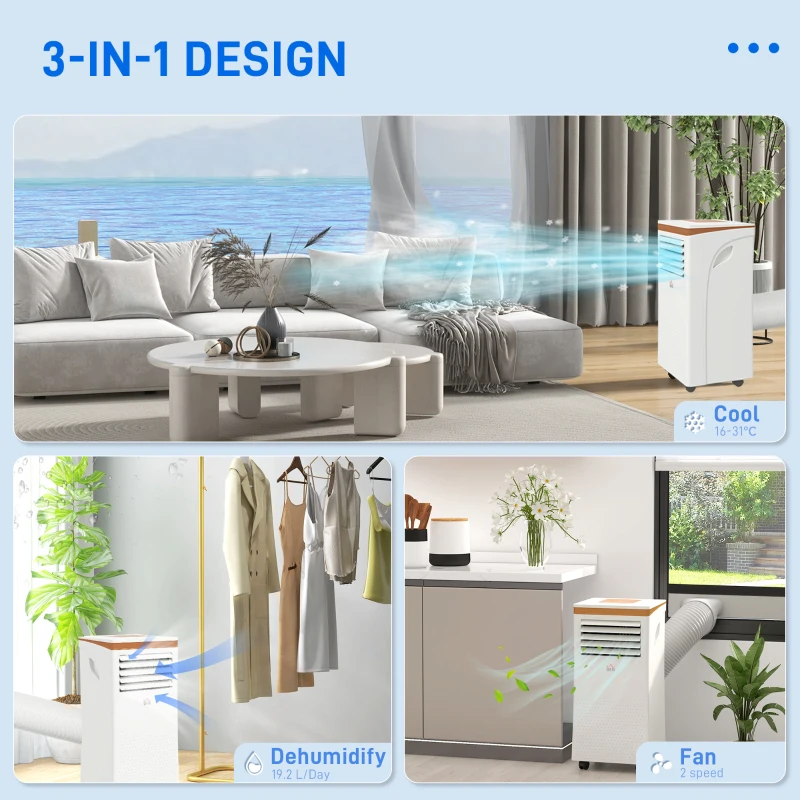 HOMCOM Portable Air Conditioner 7000 BTU, 4-in-1 Mobile Air Conditioning Unit with Cooling, Fan, Dehumidifier & Sleep Mode, LED Display, Remote Control, 24H Timer, Window Kit for Rooms up to 26㎡