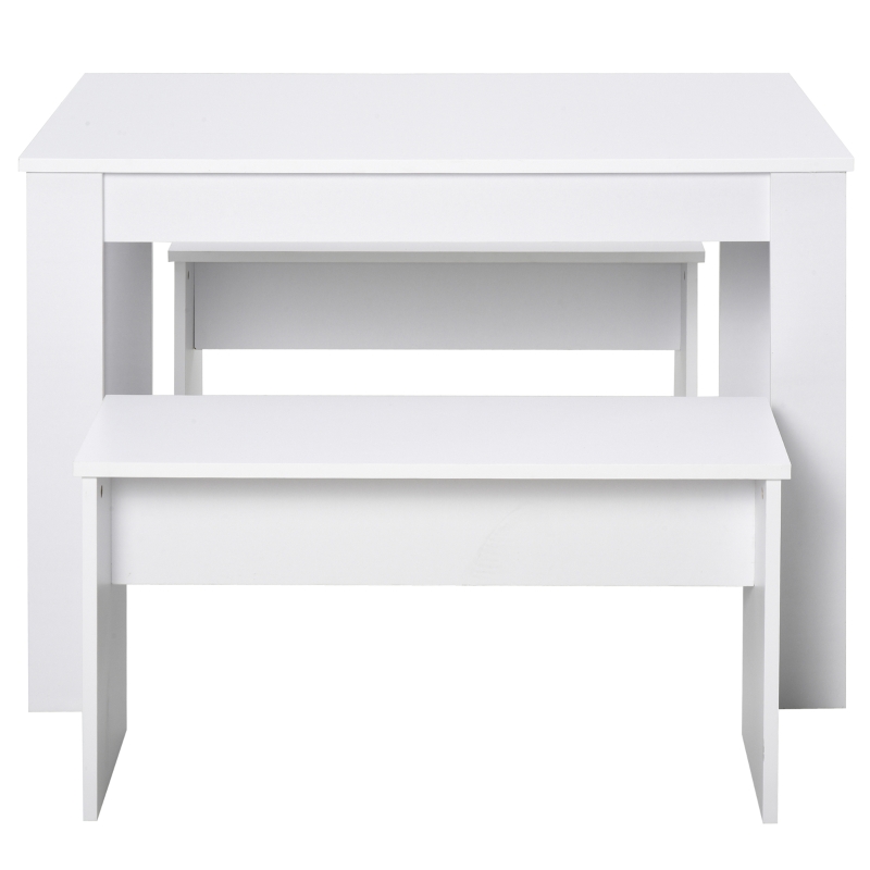 HOMCOM Set 3 Pezzi Tavolo con 2 Panche per Cucina, Bar o Sala da Pranzo Moderna, in Legno Bianco, 2 Posti, 110x70x75cm