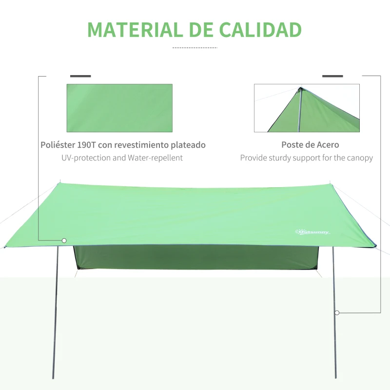 Outsunny Toldo de Refugio Portátil 300x292 cm Impermeable Carpa Ligero Tienda de Campaña Grande para Camping Playa Picnic Senderismo Protección UV Verde