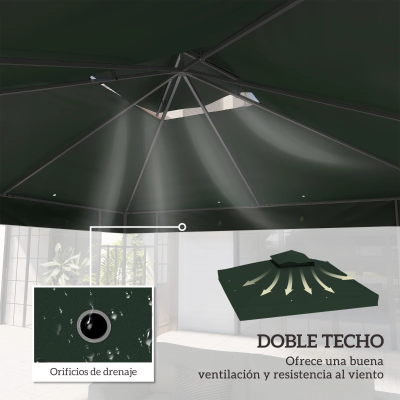 Outsunny Toldo de Recambio 3x3 m con Techo Doble con Orificios de Drenaje y Protección UPF30+ Verde Solo Toldo NO Incluye Marco