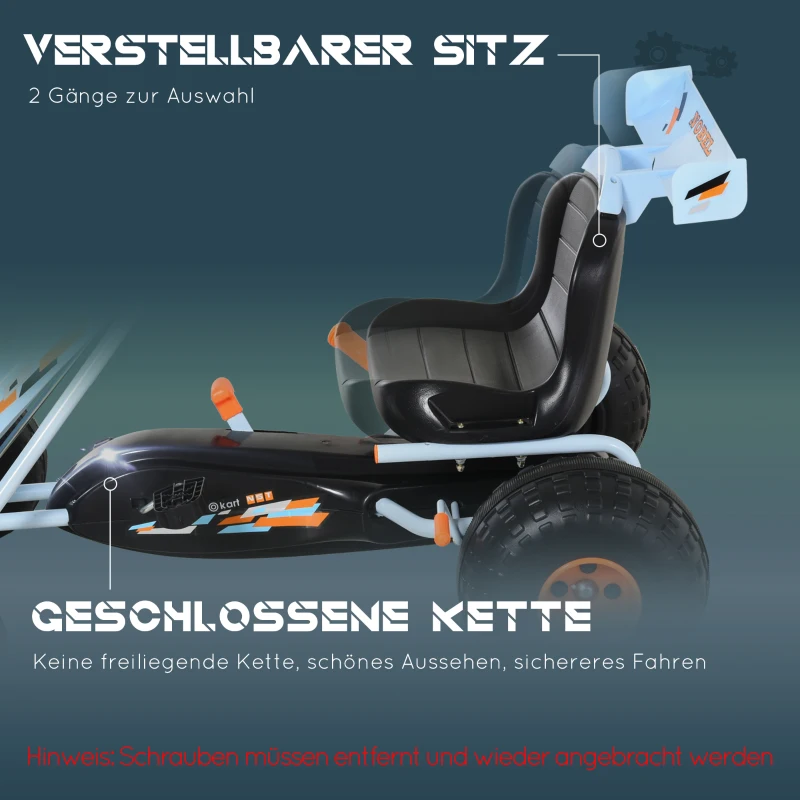 HOMCOM Gokart Tretauto mit Handbremse, verstellbarem Sitz, Pedal, Vor- und Rückwärtsgang, Kettcar Tretfahrzeug Kinderfahrzeug Kinderspielzeug Pedal-Gokart für Kinder ab 3 Jahren Hellblau