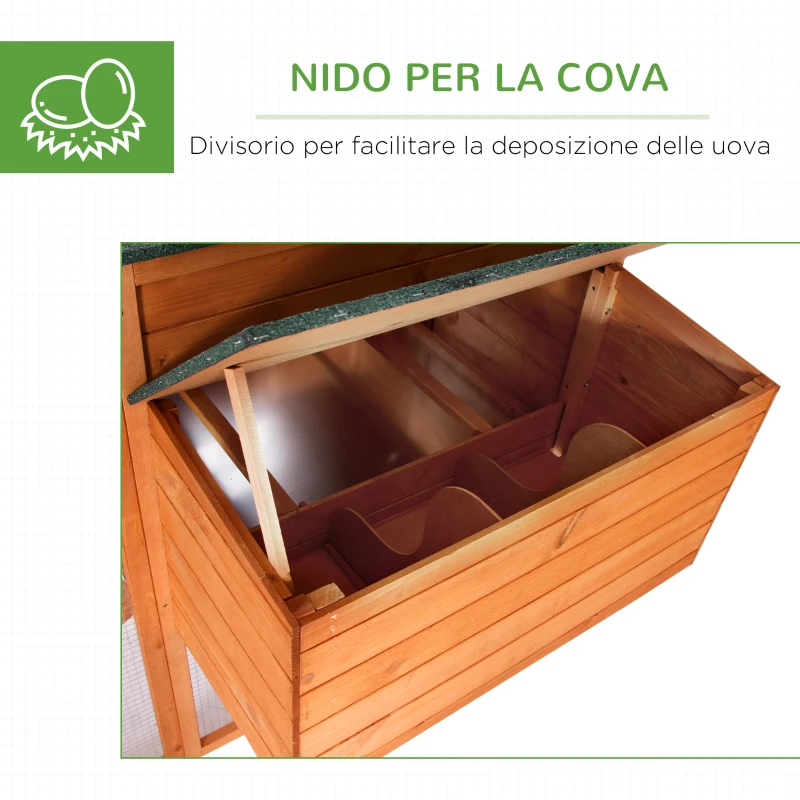 PawHut Pollaio per Galline Ovaiole da Esterno con Tetto Apribile e Recinto in Legno, 168x110.5x101.5 cm