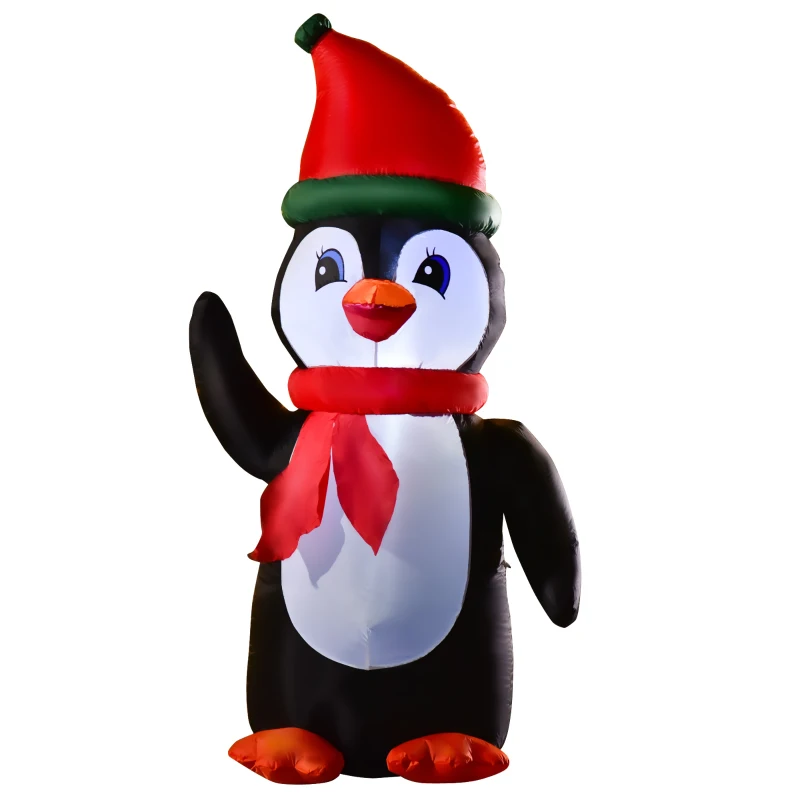 HOMCOM Aufblasbarer Weihnachts-Pinguin 1,6 m Weihnachtsdekoration mit Lichtern Weihnachten beleuchtete Party-Dekoration automatisches Aufblasen wetterfest Polyester-Stoff Mehrfarbig 79 x 67 x 155 cm