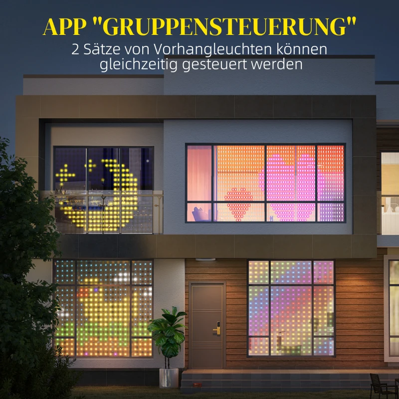 HOMCOM Vorhang mit 400 LED-Lichtern, Dynamische Lichterketten mit Musiksynchronisation für Schlafzimmer, Wohnzimmer, 3 x 3 m(m-8)