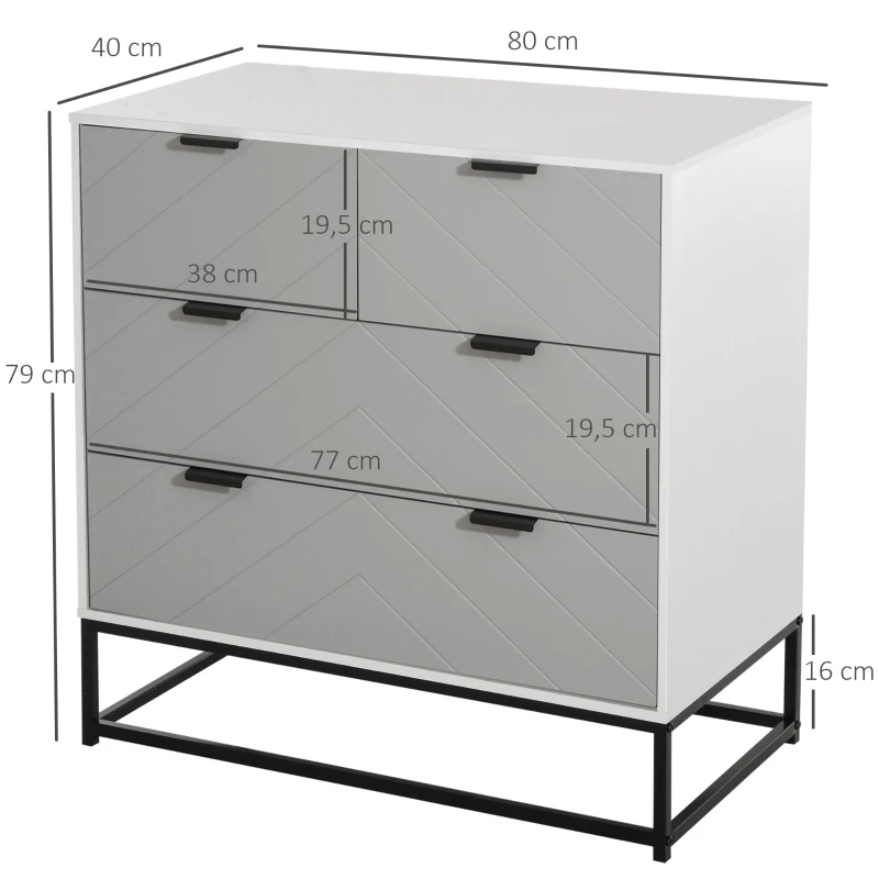 HOMCOM Cómoda de Noche Moderno Cajonera con 4 Cajones y Base Elevada para Dormitorio Salón 80x40x79 cm Blanco y Gris