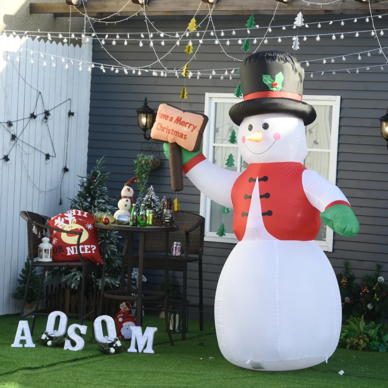 HOMCOM Pupazzo di Neve Gonfiabile Gigante 242cm con Luci a LED, Decorazione Natalizia per Esterno Impermeabile
