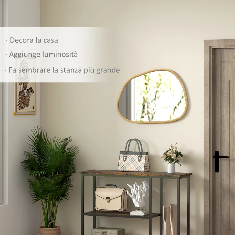 HOMCOM Specchio da Parete Moderno con Bordi Irregolari e Cornice in Legno per Camera e Ingresso, 80x60 cm