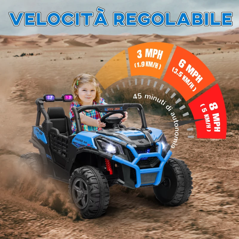 AIYAPLAY Macchina Elettrica per Bambini 24V a 2 Posti con Telecomando e 3 Velocità, Età 3-8 Anni, Blu