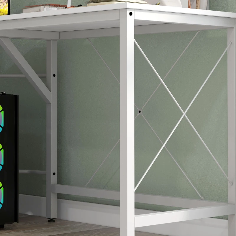 HOMCOM Scrivania Angolare a L con Piedini Regolabili, in Legno e Acciaio, 150x150x76 cm, Bianca