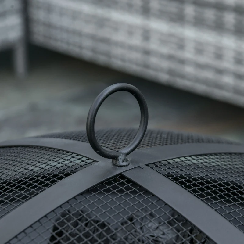 Outsunny Brasero Exterior de Metal Ø56 cm Cuenco de Fuego de Jardín con Tapa Protectora contra Chispas y Atizador para Hogueras Leñas Terraza Camping Fiestas Negro