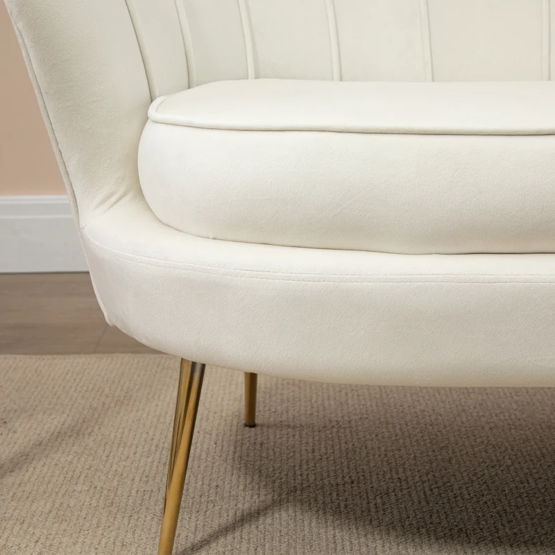 HOMCOM Vintage 2-Sitzer Sofa, Couch, Polstermöbel, Samtoptik, bis 150 kg, Creme/Gold(m-9)